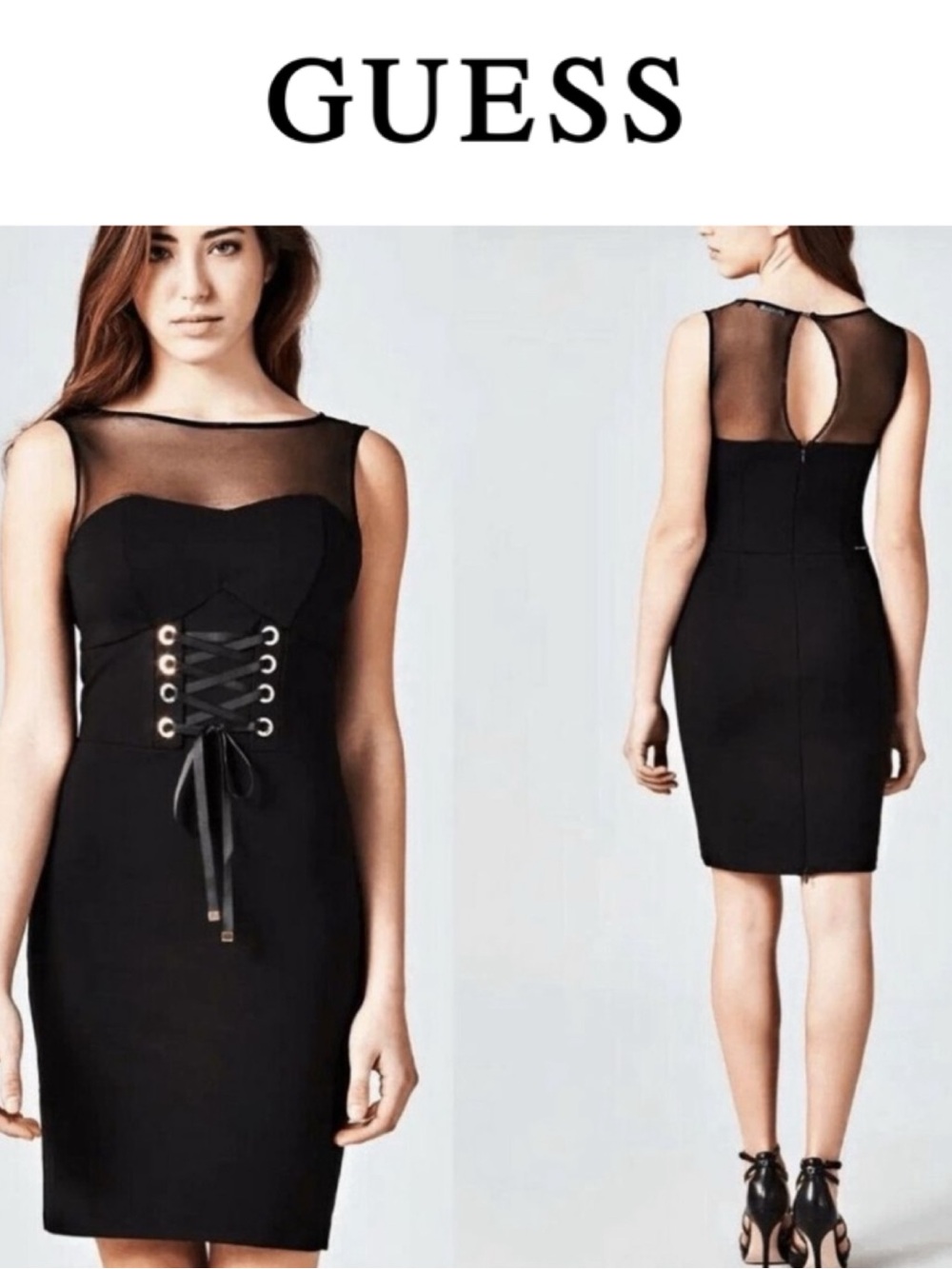 NWT GUESS ROSITA BLACK ILLUSION CORSET SLEEVELESS BODYCON DRESS SIZE SMALL
